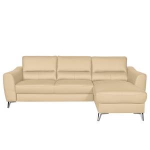 Ecksofa Vercheny II Echtleder Mabel: Warmes Beige - Longchair beidseitig montierbar - Ohne Schlaffunktion