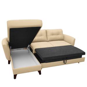 Ecksofa Heimari I Echtleder Mabel: Warmes Beige - Longchair davorstehend links - Mit Schlaffunktion