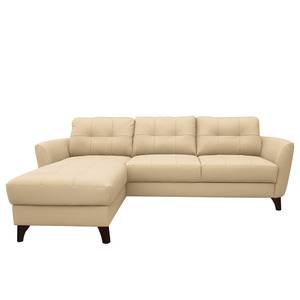 Ecksofa Heimari I Echtleder Mabel: Warmes Beige - Longchair davorstehend links - Mit Schlaffunktion