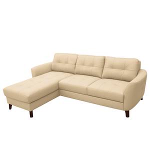 Ecksofa Heimari I Echtleder Mabel: Warmes Beige - Longchair davorstehend links - Mit Schlaffunktion