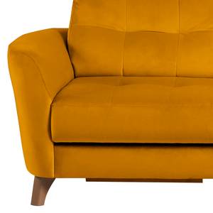 Canapé d’angle Heimari I Tissu - Velours Velina: Jaune moutarde - Méridienne courte à droite (vue de face) - Avec fonction couchage