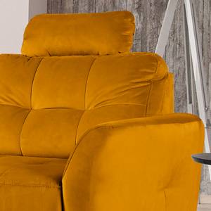 Canapé d’angle Heimari I Tissu - Velours Velina: Jaune moutarde - Méridienne courte à gauche (vue de face) - Avec fonction couchage
