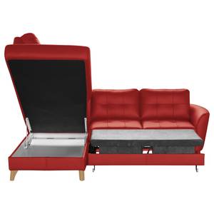 Canapé d’angle Heimari II Imitation cuir - Cuir Mabel: Rouge - Méridienne longue à gauche (vue de face) - Avec fonction couchage