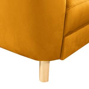 Canapé d’angle Heimari II Tissu - Velours Velina: Jaune moutarde - Méridienne longue à droite (vue de face) - Avec fonction couchage