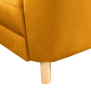 Canapé d’angle Heimari II Tissu - Velours Velina: Jaune moutarde - Méridienne longue à gauche (vue de face) - Avec fonction couchage