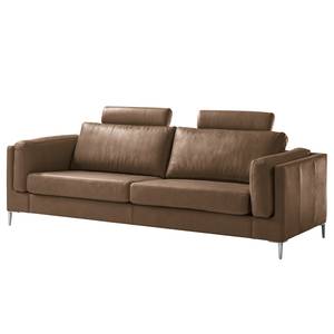 3-Sitzer Sofa COSO Classic+ Echtleder - Echtleder Taru: Nougat - Chrom glänzend