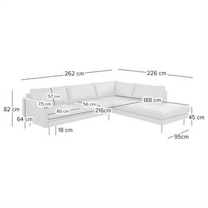 Ecksofa LANDOS mit Ottomane Cordstoff Licia: Hellgrau - Ottomane davorstehend rechts