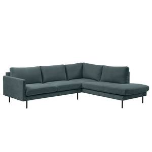 Ecksofa LANDOS mit Ottomane Cordstoff Licia: Marineblau - Ottomane davorstehend rechts