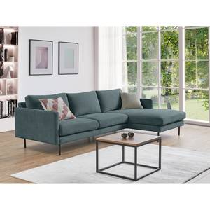 Ecksofa LANDOS mit Longchair Cordstoff Licia: Marineblau - Longchair davorstehend rechts