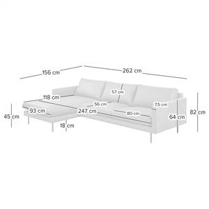 Ecksofa LANDOS mit Longchair Cordstoff Licia: Sand - Longchair davorstehend links