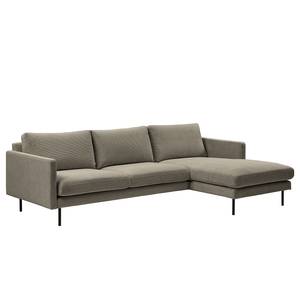 Hoekbank LANDOS met chaise longue Corduroy Licia: Lichtgrijs - Longchair vooraanzicht rechts