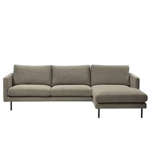 Hoekbank LANDOS met chaise longue Corduroy Licia: Lichtgrijs - Longchair vooraanzicht rechts