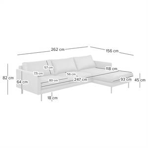 Ecksofa LANDOS mit Longchair Cordstoff Licia: Hellgrau - Longchair davorstehend rechts