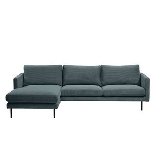 Ecksofa LANDOS mit Longchair Cordstoff Licia: Marineblau - Longchair davorstehend links