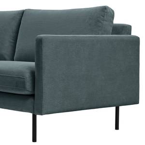 Ecksofa LANDOS mit Longchair Cordstoff Licia: Marineblau - Longchair davorstehend links