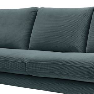 Ecksofa LANDOS mit Longchair Cordstoff Licia: Marineblau - Longchair davorstehend links