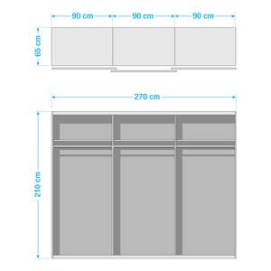 Armoire à portes coulissantes Malmoe Imitation chêne parqueté / Graphite - Largeur : 270 cm - Sans portes miroir