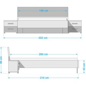 Schlafzimmer-Set Malmoe II (4-teilig) Eiche geplankt Dekor / Graphit - 140 x 200cm - Breite: 270 cm