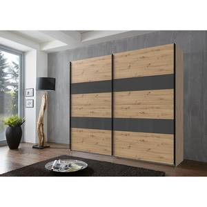 Schwebetürenschrank Altona II Eiche Dekor / Hochglanz Graphit - 225 x 208 cm