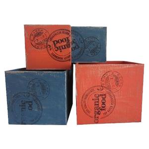 Boîte en bois Century (4 éléments) Sapin verni - Bleu / Rouge
