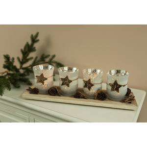 Kaarsenhouder Kerstmis (5-delig) melkglas/sparrenhout - zilverkleurig