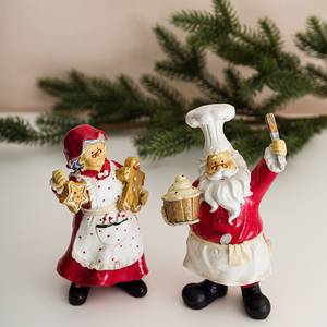 Père Noël et boulangère (2 éléments) Résine artificielle / Polyrésine - Blanc