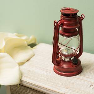 Lanterne LED Teje Verre transparent / Fer - Rouge antique