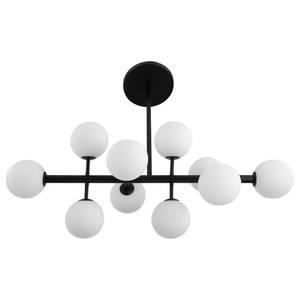 Plafondlamp 10 lichtbronnen Zwart metaal/Wit opaalglas