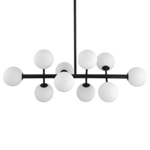 Plafondlamp 10 lichtbronnen Zwart metaal/Wit opaalglas