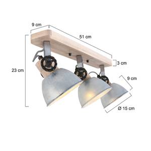 Plafondlamp Gearwood I ijzer/deels massief eikenhout - 3 lichtbronnen