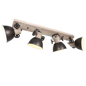 Plafondlamp Gearwood II ijzer/deels massief eikenhout - 4 lichtbronnen