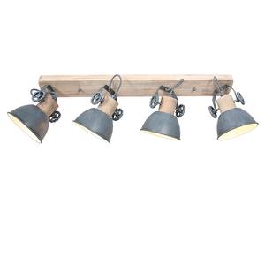 Plafondlamp Gearwood IV ijzer/deels massief eikenhout - 4 lichtbronnen