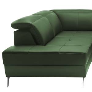 Canapé d’angle Bussy Cuir véritable - Cuir Poas: Vert vieilli - Méridienne longue à gauche (vue de face) - Avec fonction couchage
