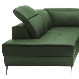 Canapé d’angle Bussy Cuir véritable - Cuir Poas: Vert vieilli - Méridienne longue à gauche (vue de face) - Avec fonction couchage