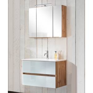 Badkamerset Tira (2-delig) inclusief verlichting -  Wit glas/Eikenhouten Wotan look - Breedte: 80 cm