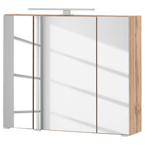 Badkamerset Tira (2-delig) inclusief verlichting -  Wit glas/Eikenhouten Wotan look - Breedte: 80 cm