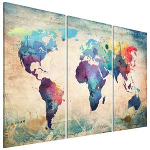 Tableau déco Planisphère Triptychon Toile - Multicolore - 90 x 60 cm