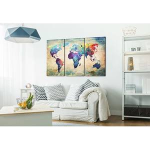 Wandbild Bunte Weltkarte Triptychon Leinwand - Mehrfarbig - 90 x 60 cm