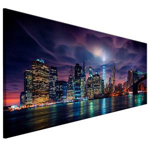 Wandbild New York: Dark City Leinwand - Mehrfarbig - 135 x 45 cm