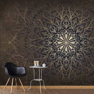 Papier peint en intissé Mandala Gold Intissé - Doré / Noir - 300 x 210 cm