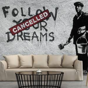 Papier peint Dreams Cancelled (Banksy) Intissé - Gris / Noir - 300 x 210 cm