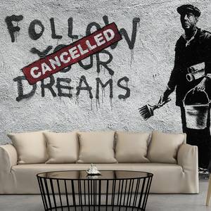 Fototapete Dreams Cancelled (Banksy) Vlies - Grau / Schwarz - 400 x 280 cm