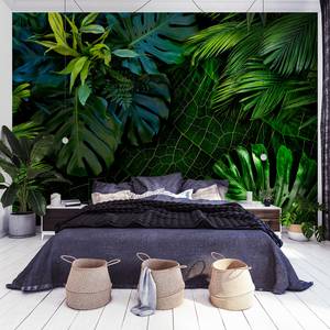 Vliesbehang Dark Jungle Groene Bladeren vlies - groen - 400 x 280 cm