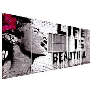Afbeelding Life is Beautiful (Banksy) canvas - meerdere kleuren - 200 x 80 cm