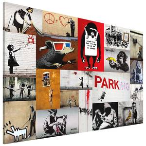 Tableau déco Collage Banksy Toile - Multicolore - 90 x 60 cm
