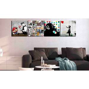 Tableau déco Collage Bansky (4 élém.) Toile - Multicolore - 40 x 40 cm