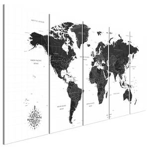 Wandbild Black and White Map (5-teilig) Leinwand - Mehrfarbig - 200 x 80 cm