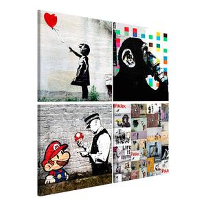 Tableau déco Collage Bansky (4 élém.) Toile - Multicolore - 90 x 90 cm