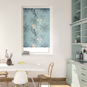 Store occultant sans perçage Aqua Floral Polyester - Bleu - 45 x 150 cm