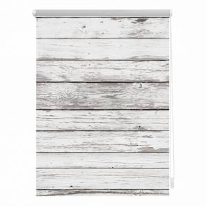 Store enrouleur sans perçage Planches Polyester - Blanc - 80 x 150 cm